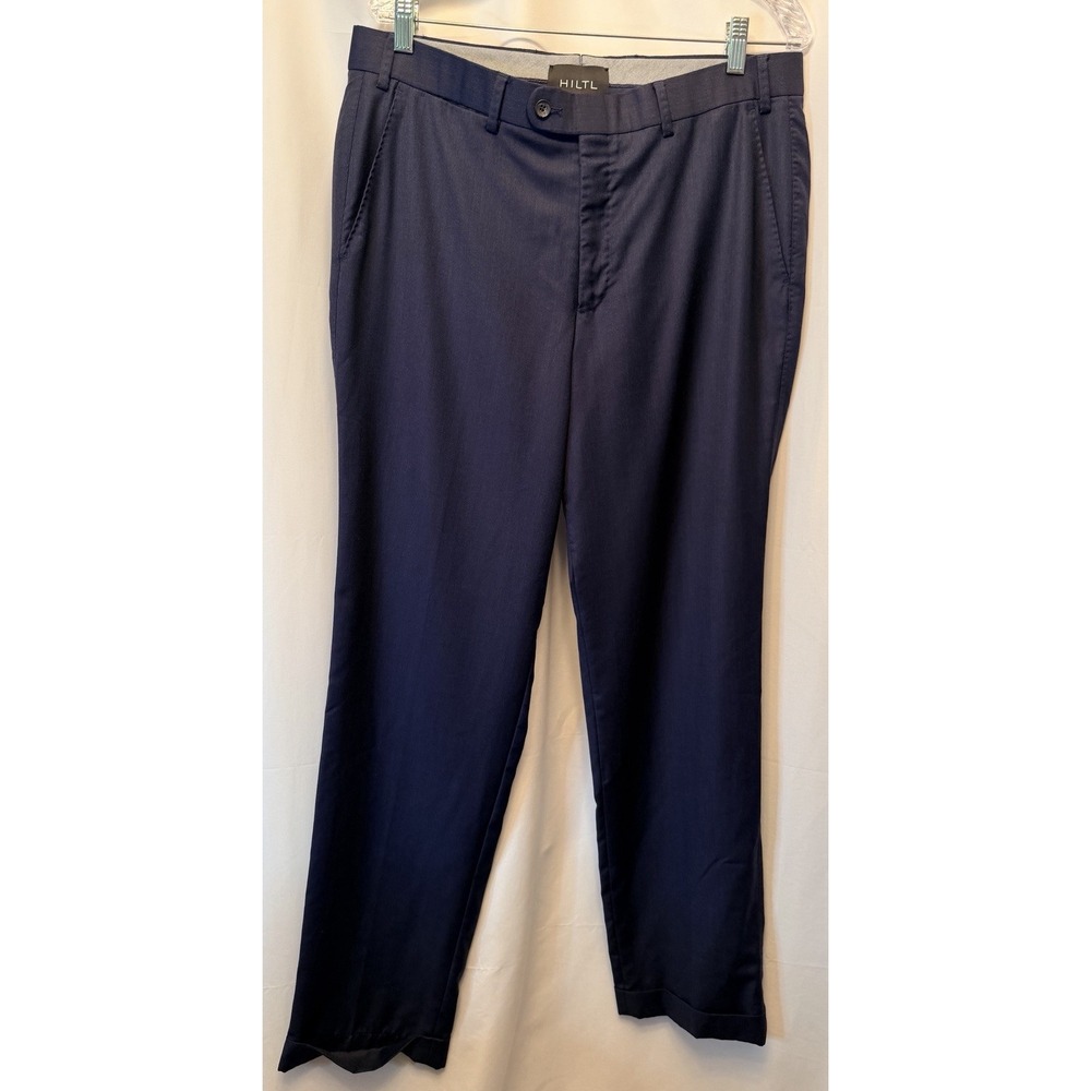 Hiltl DiBiella-So Wool Dress Pants Size 35x32 Navy Blue Cuffed Made In Romania